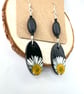 Real Daisy Black Dangle Wood, Beads, Sliver Plated Earrings - Image 9