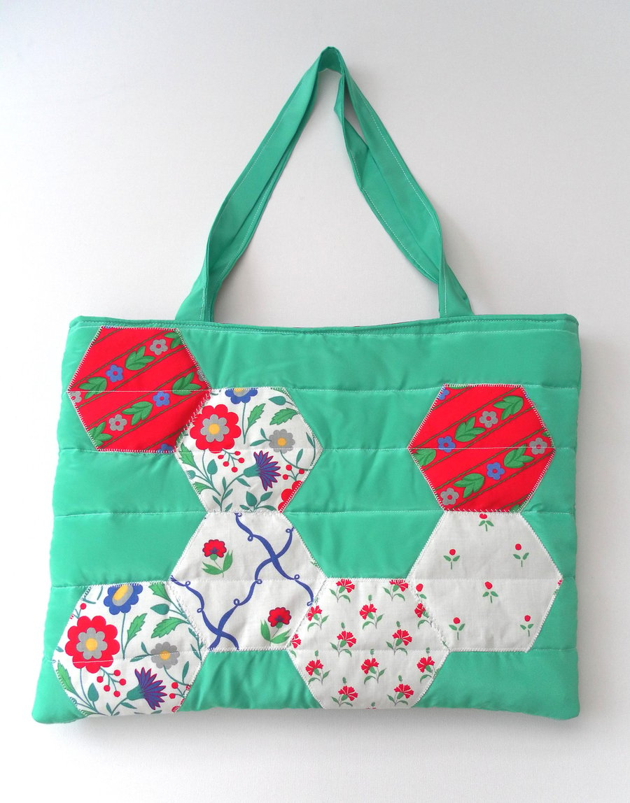 Hexagons, Green Tote, Shoulder Bag, Shopping Tote, Beach Bag, Laptop Bag