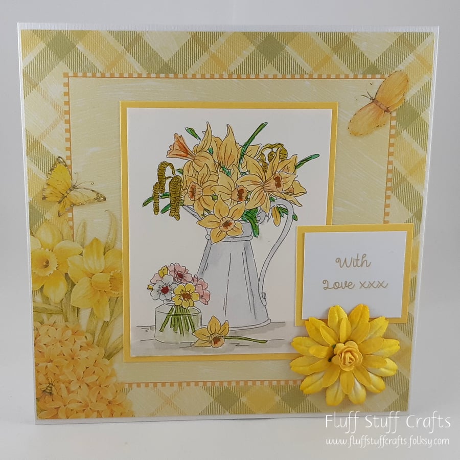 Any occasion floral greetings card - daffodil vase