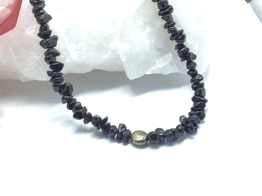 Black Natural Obsidian Necklace - Obsidian and Pyrite Necklace 