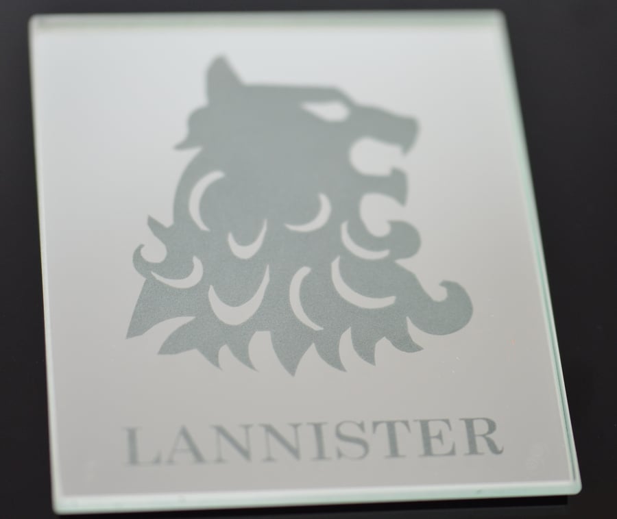 Game of Thrones House Lannister Mirrored Glass Sandblasted Engraved Coaster