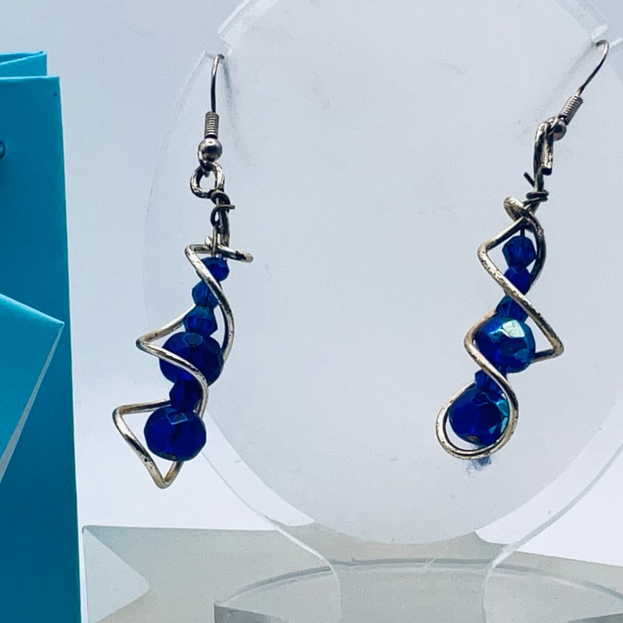 Bargain royal blue twisted crystal earrings