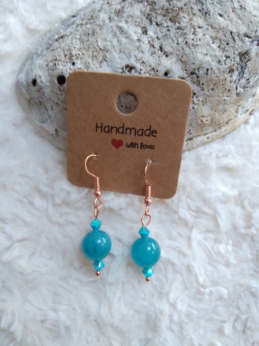 Brazilian smooth AQUAMARINE and Swarovski crystal beaded EARRINGS