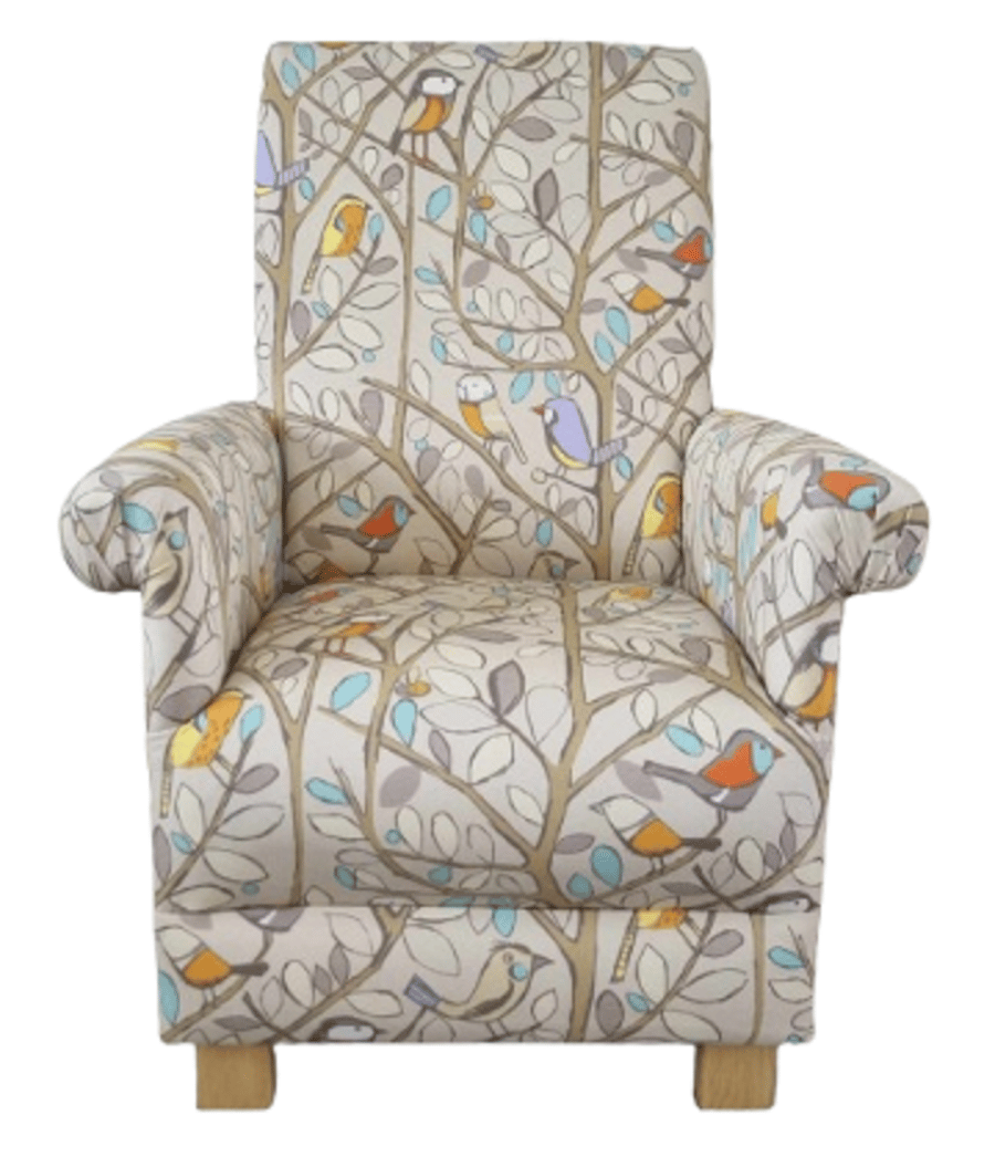 Tweety Birds Natural Fabric Adult Chair Armchair Cream Nursery Accent Small 