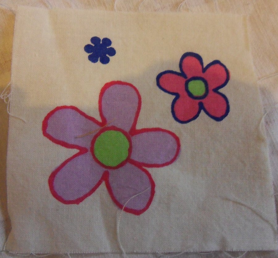 100% cotton fabric.  3 Flowers  Sold separately, postage .62p for many (40)