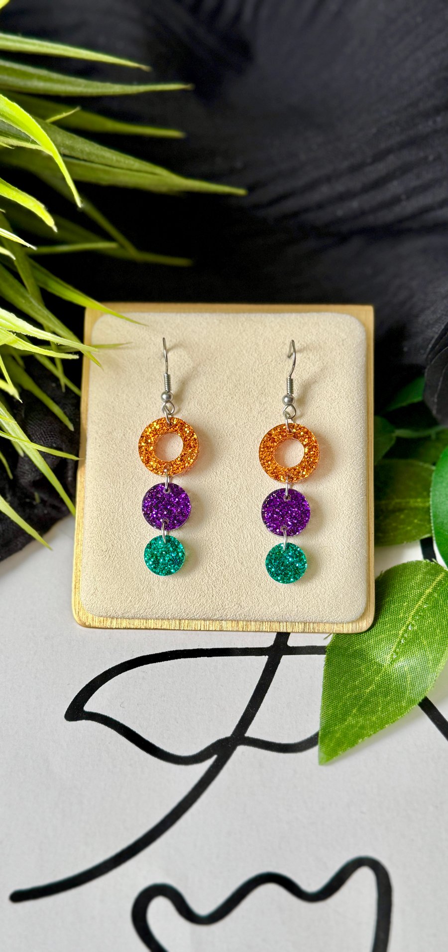 Trio Colour Acrylic Circle Drop Earrings 