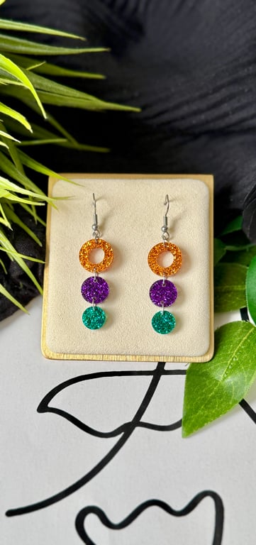 Trio Colour Acrylic Circle Drop Earrings 
