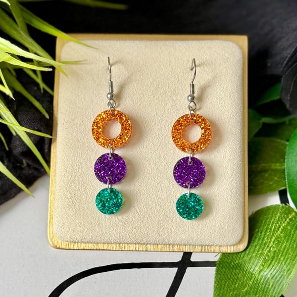 Trio Colour Acrylic Circle Drop Earrings 