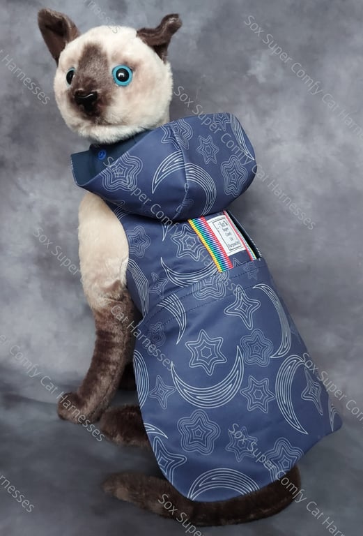 Sox Super Comfy Cat Harness – All Seasons Adaptable Cat Jacket, Blue Moon & Star