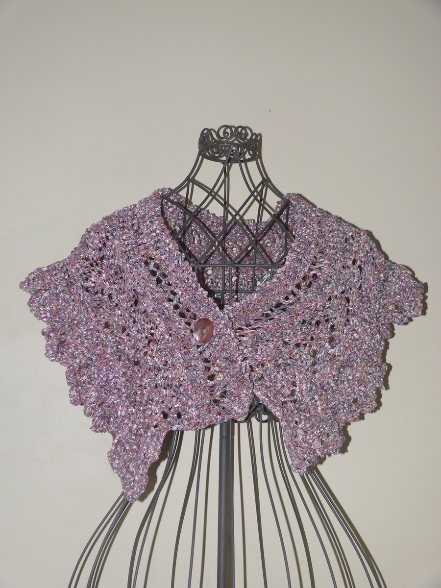 Hand Knitted Shawl in Sari Ribbon Wool