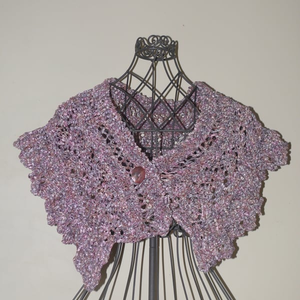 Hand Knitted Shawl in Sari Ribbon Wool