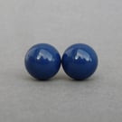 Chunky 12mm Dark Blue Pearl Stud Earrings - Large Round Royal Blue Studs - Gifts