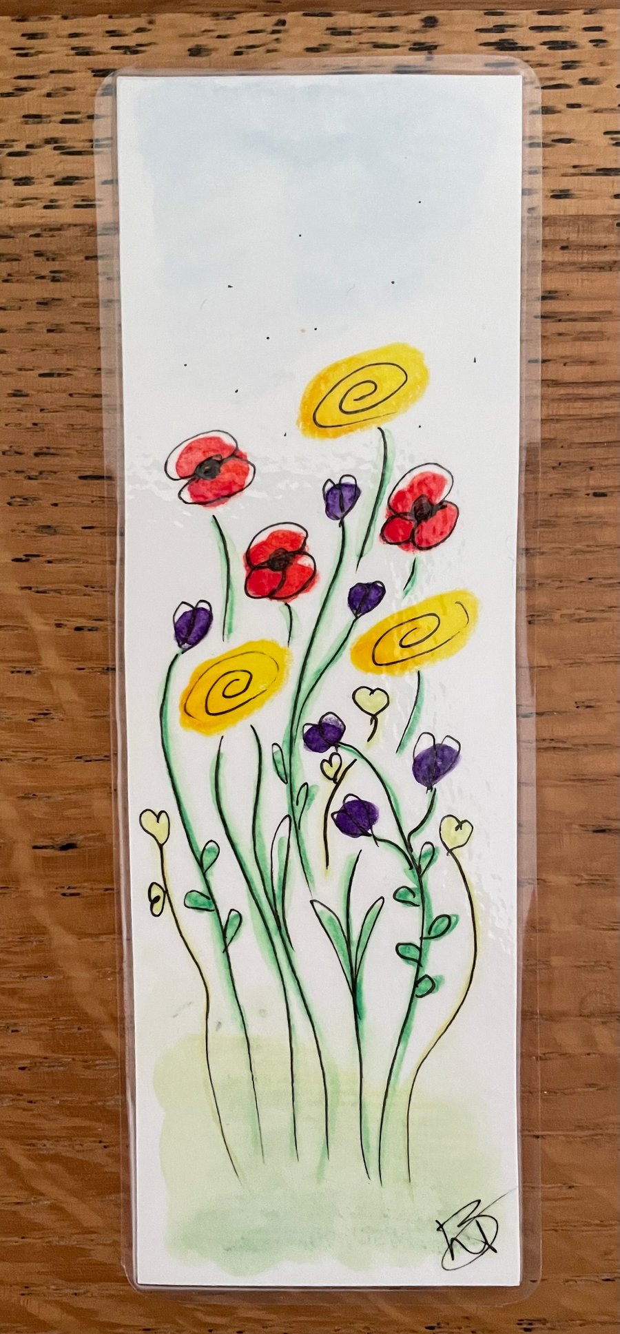Hand painted original watercolour and ink bookmark