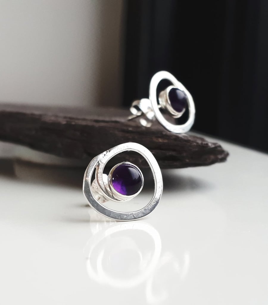 HANDMADE Swirl Amethyst silver earrings