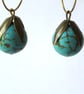 Earrings Turquoise semi precious stone Rounds & Bronzed petal Bead Caps on Hoops - Image 3