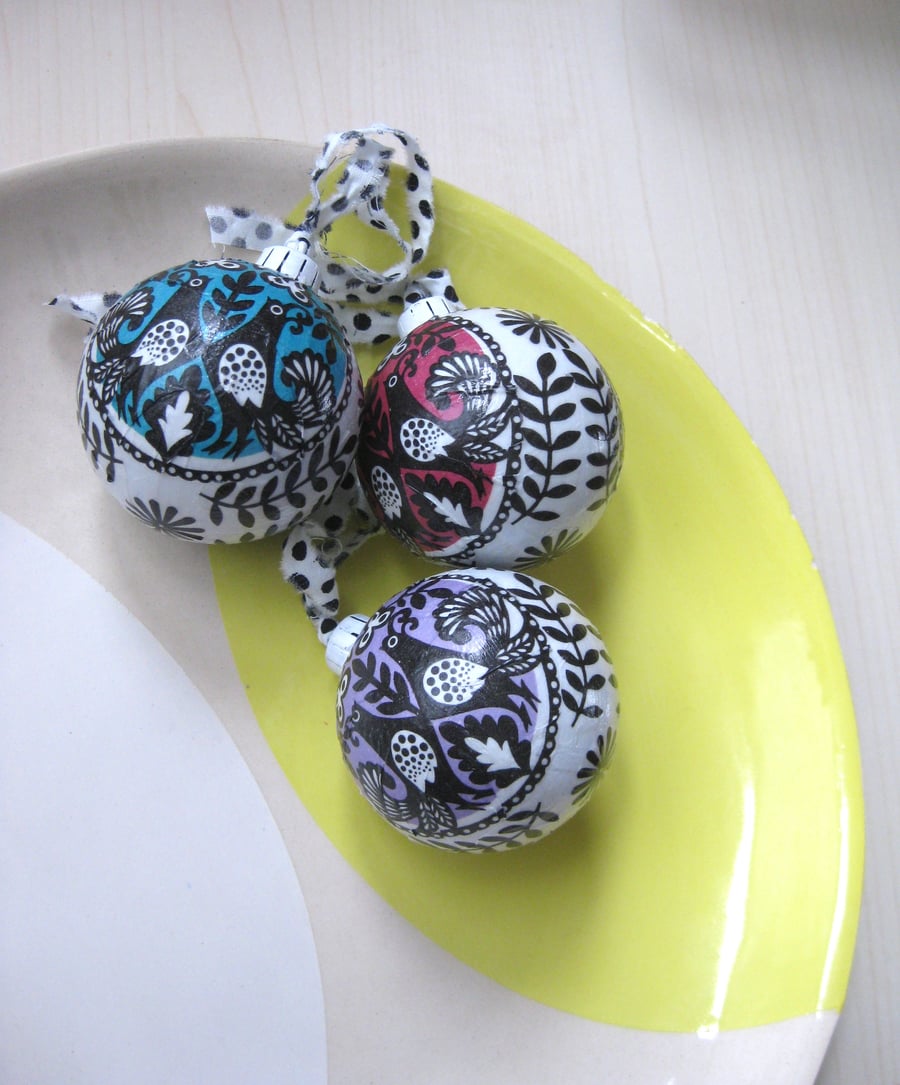 Decoupage Baubles - set of three