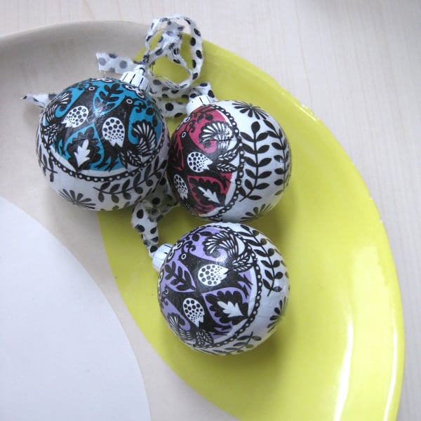 Decoupage Baubles - set of three