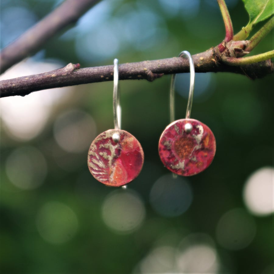 Small Red  Moon  Dangle Earrings