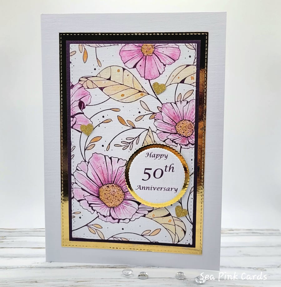 50th Anniversary Card - Golden Wedding Card cosmos flowers 