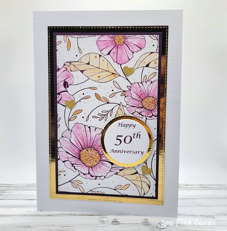 50th Anniversary Card - Golden Wedding Card cosmos flowers 