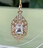 CRYSTAL ART DECO EARRINGS gold plated drop bar ball post elegant statement - Image 5