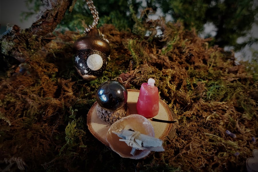 Miniature fairy magic set, gazing ball, sage, candle, red squirrel spiritual set