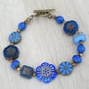 Cobalt and Cornflower Blue Bracelet, Czech Glass Bracelet, Lampwork Bracelet.