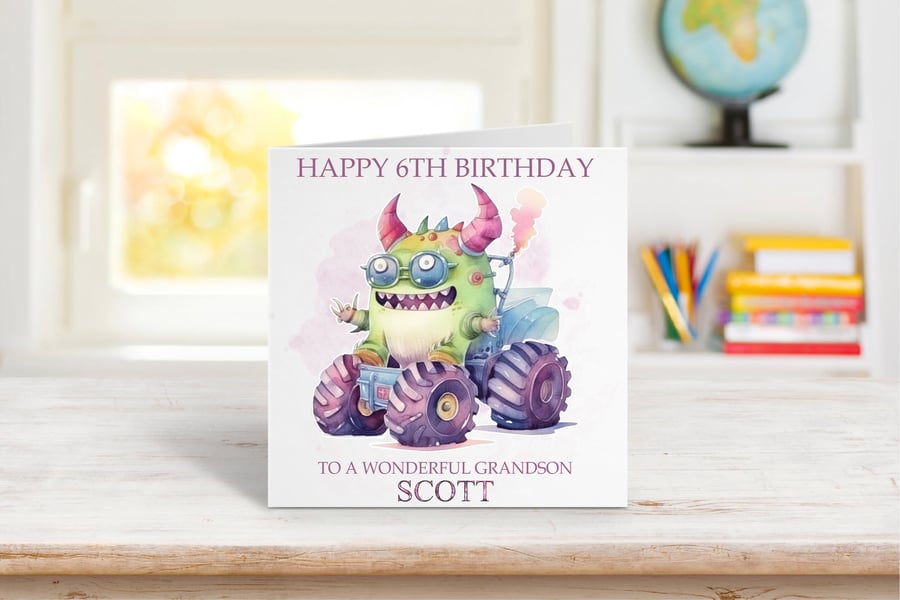 Personalised Monster Trucks Birthday Card. Design 6