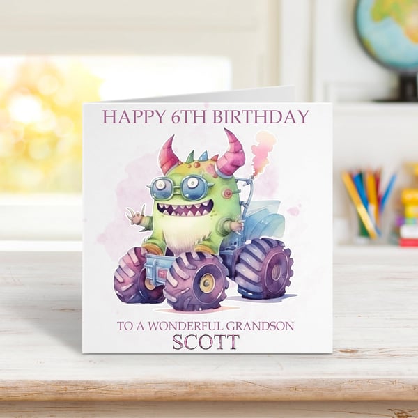 Personalised Monster Trucks Birthday Card. Design 6