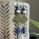 Navy Blue Czech Glass Marquise Earrings. Long & Elegant Handmade Jewellery 