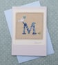 Hand-stitched letter M card with dove, heart and daisy flower - Image 2
