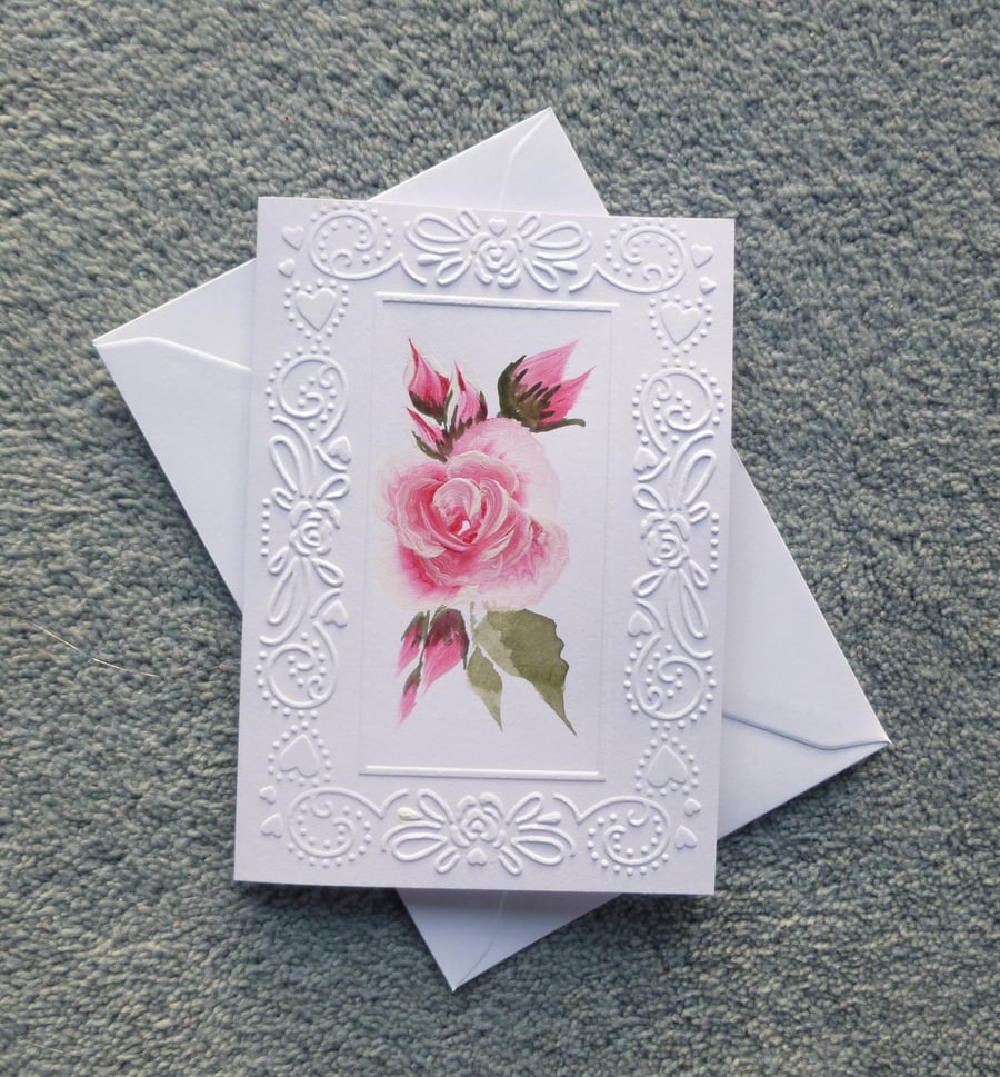 greetings card blank card hand painted floral roses ( ref F 327 )