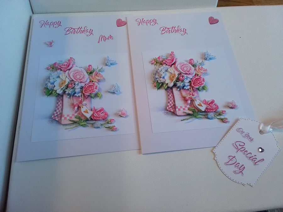 Decoupage card and gift tag set. Birthday card. Handmade card. CC863