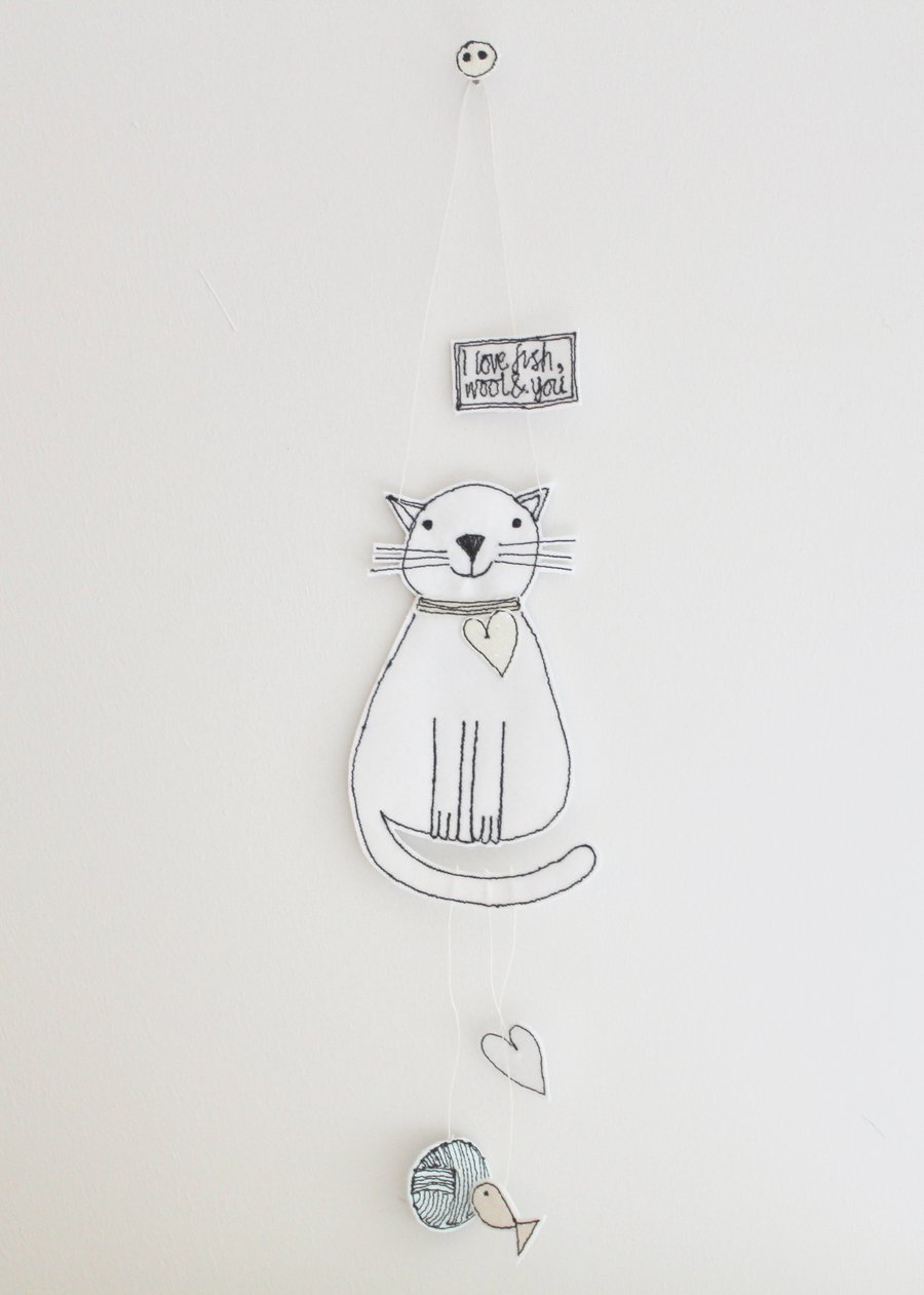 'I Love Fish, Wool & You' - Cat Hanging Decoration