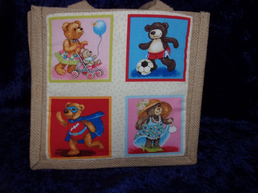 Jute Bag with Teddy Bear Pocket 