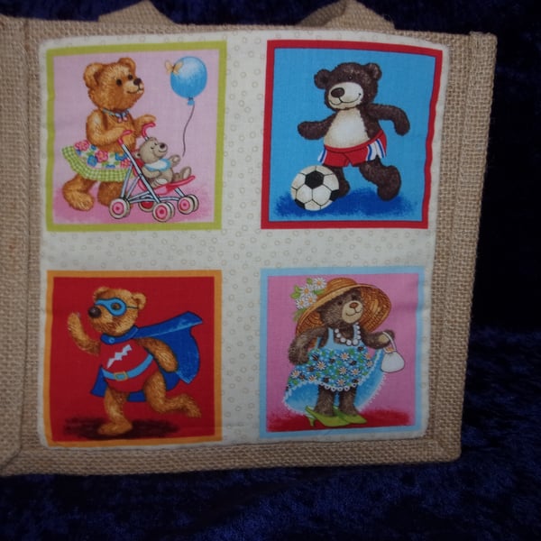 Jute Bag with Teddy Bear Pocket 