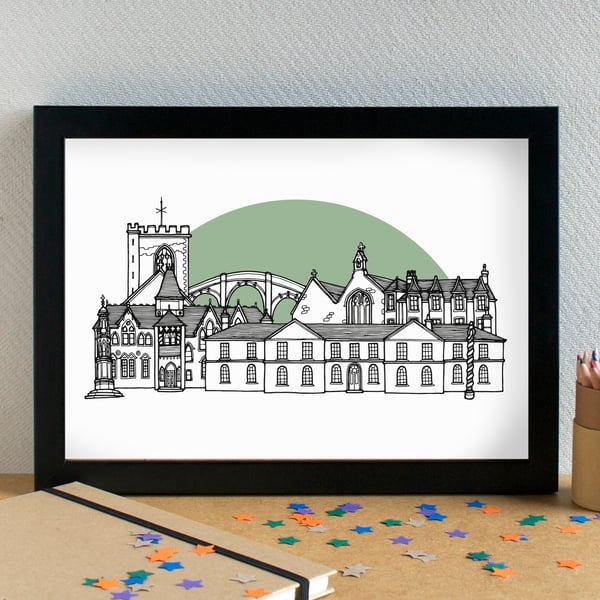 St Asaph Landmarks Skyline Art Print