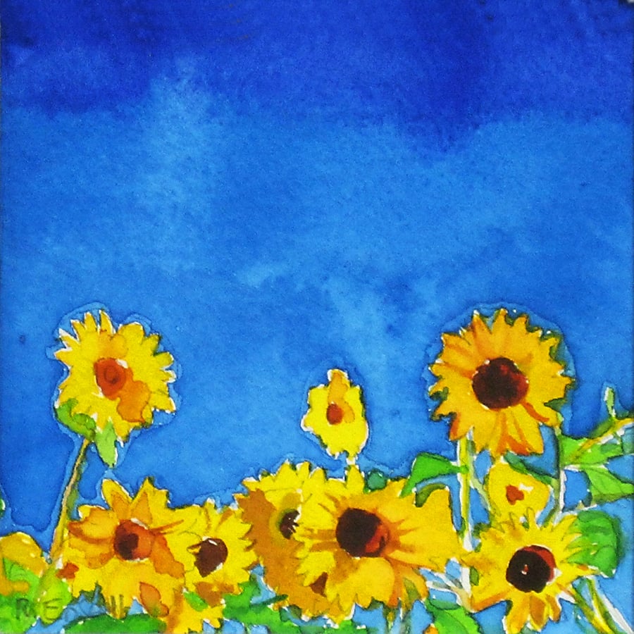 Sunflowers. Signed, original watercolour painting