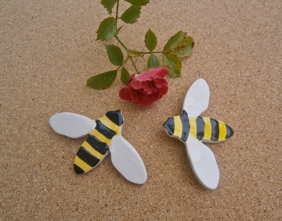 Bee brooch, yellow and black ceramic pin, bee badge, bee magnet 2not