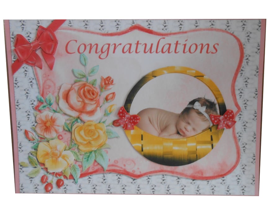 3D Baby Girl in a basket Card