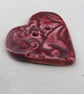 Medium Rose Red Brocade Texture Heart Shaped Ceramic Button - Image 3
