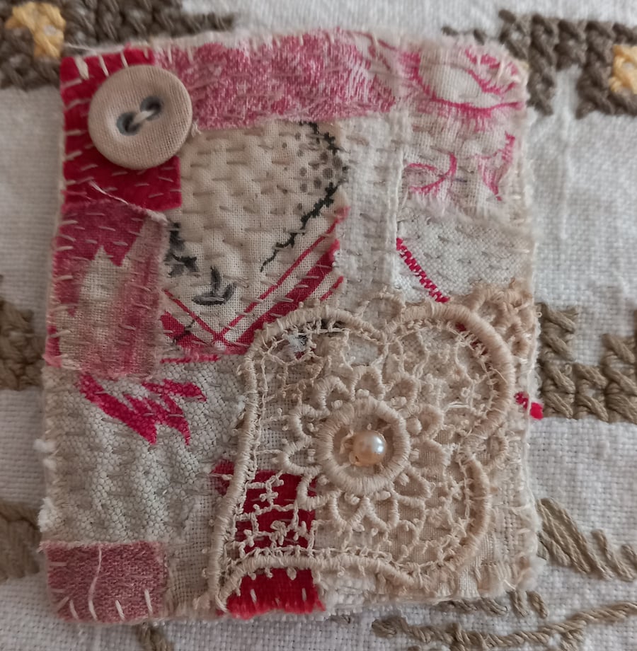 Red Fragments textile brooch