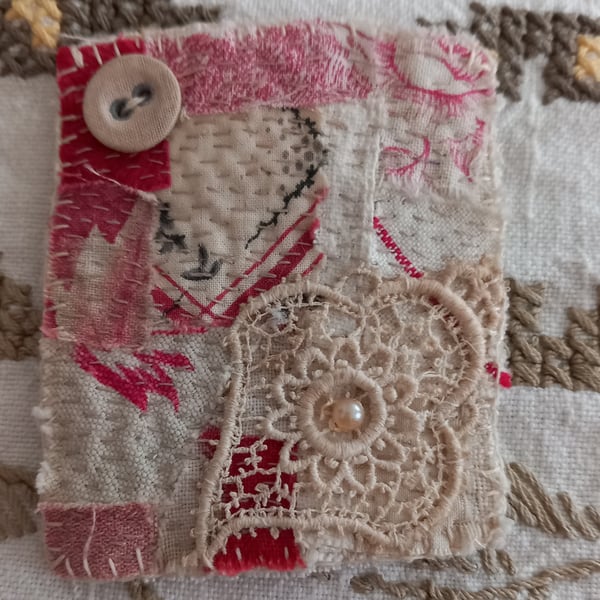 Red Fragments textile brooch