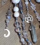 Handmade Moon & Star Phone Charm Labradorite Crystal Pendant and Moonstone Beads - Image 4