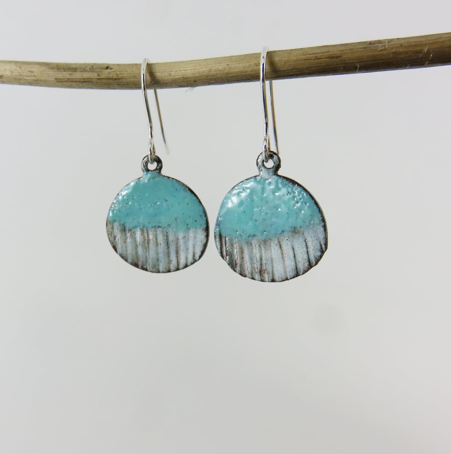 Textured Turquoise and Silver Shimmer Enamel Dangle Earrings