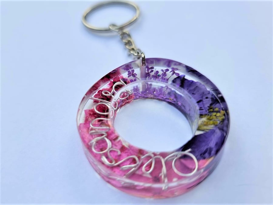 Personalised Dried Flower & Wire Keyring