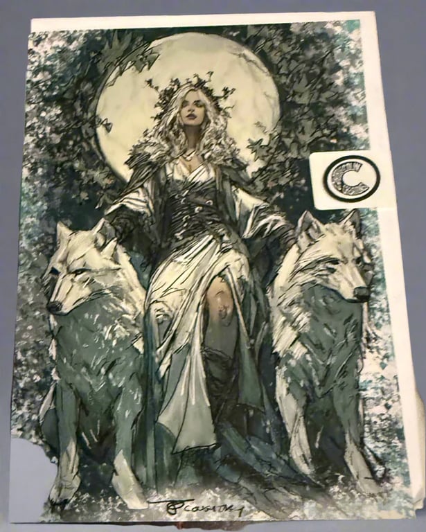 Yule White Witch Card (blank) with Envelope