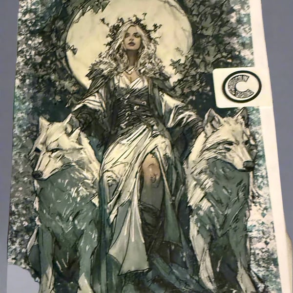 Yule White Witch Card (blank) with Envelope