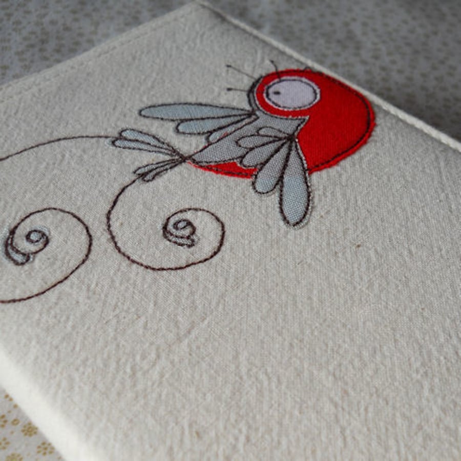 embroidered swallow fabric notebook - A6 size
