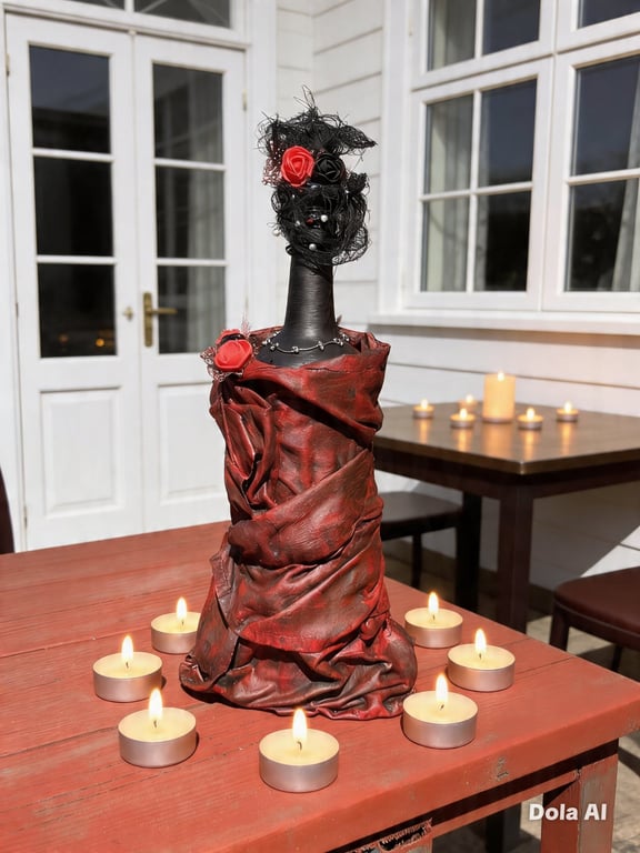 Gothic Bride Upcycled bottle art doll handmade alternative home decor sculpture 